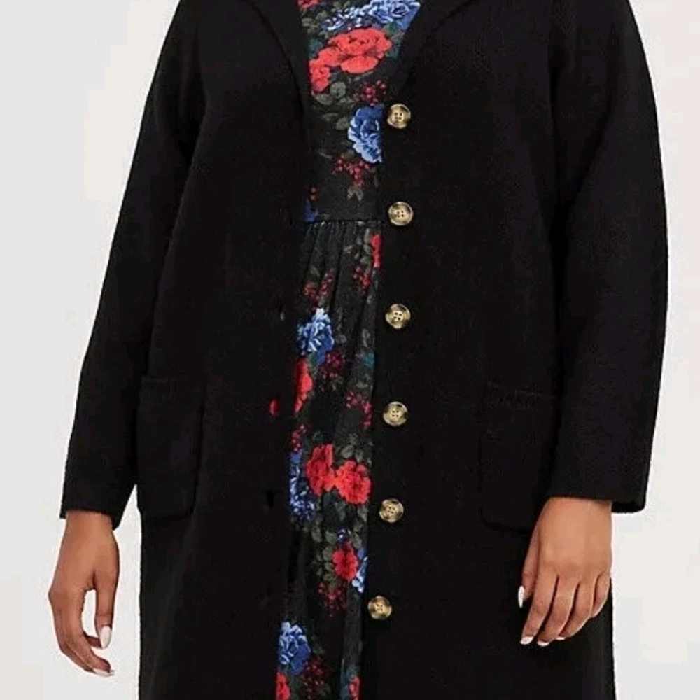 Torrid Long Sleeve Notched Collar Cardigan Sweater Black 3x